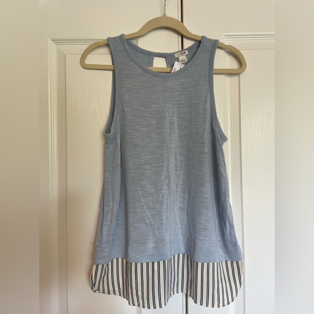 Light-Blue J.Crew tank with patterned silky hem (NWT)